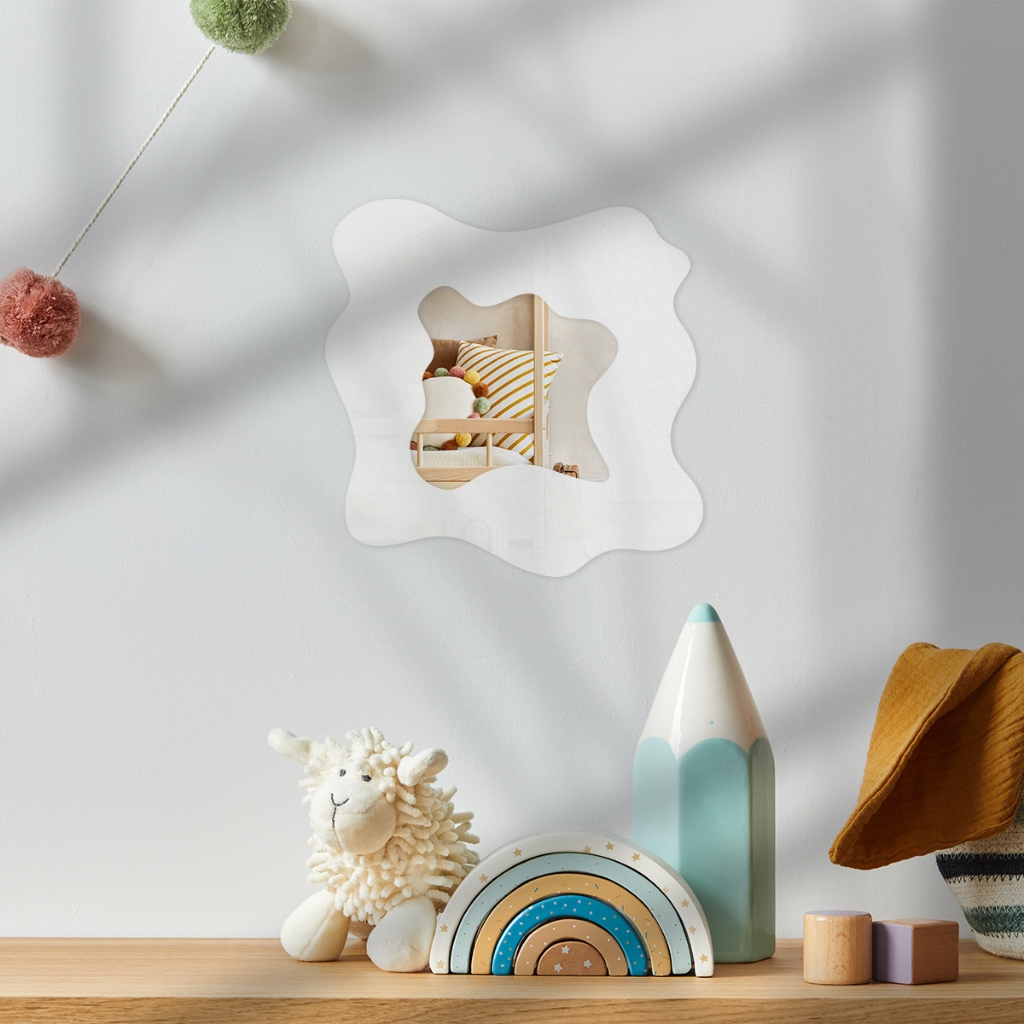 Espelho Infantil Splash 25x25cm Quarto de Criança Decoração Infantil Colorido Kids Orgânico Branco