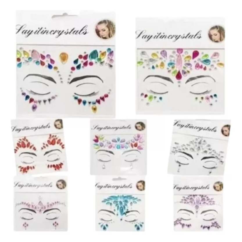 Kit 3 Adesivo Glitter Pedra Rosto Maquiagem Carnaval Festa em Oferta na Shopee