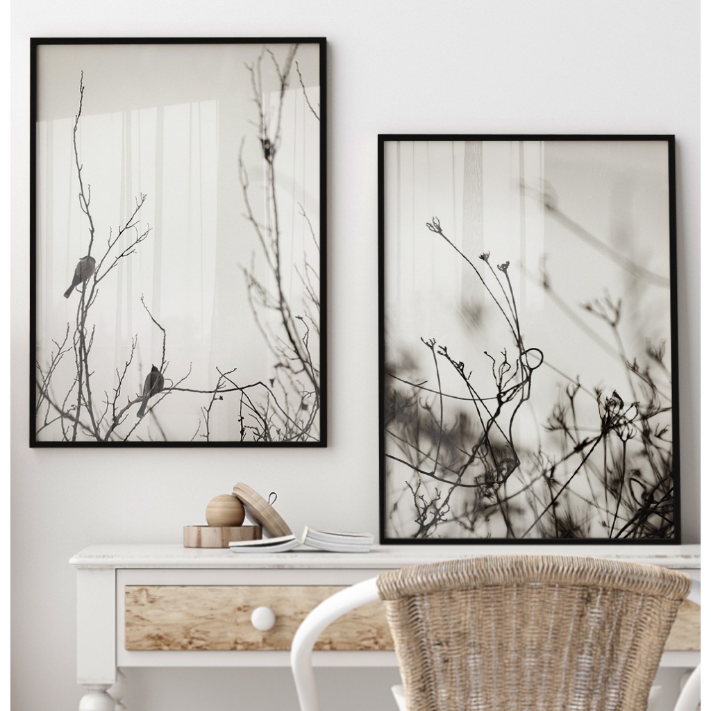 Quadro Decorativo Com Moldura Sala Quadro Decorativo Quarto Casal Duo Natureza Pássaro Galhos Secos