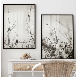Quadro Natureza Com Moldura Para Sala Kit Quadros Decorativos Quarto Quadro Vintage Pássaro Galhos