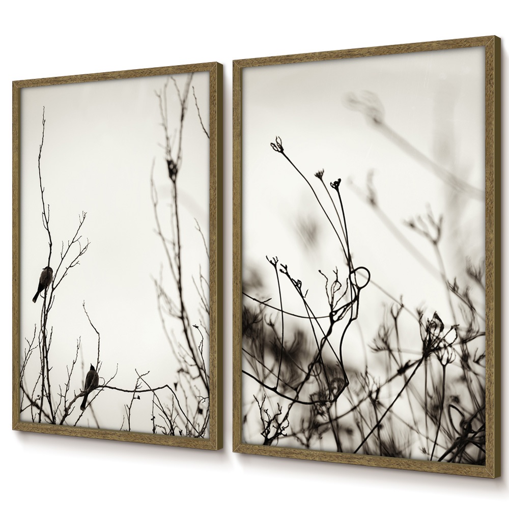 Quadro Natureza Com Moldura Para Sala Kit Quadros Decorativos Quarto Quadro Vintage Pássaro Galhos · foto 2