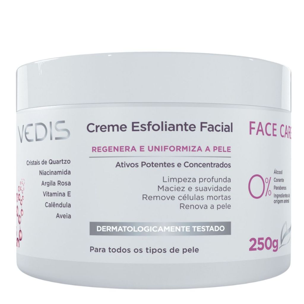 Creme Esfoliante Facial Vedis Face Care 250g – Limpeza Profunda e Pele Renovada