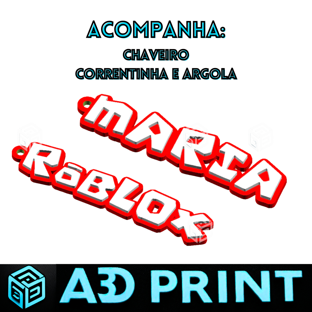 Chaveiro Estilo Roblox, Personalizado Seu Nome ou Empresa, Lembrancinha Impressão 3D Colorido
