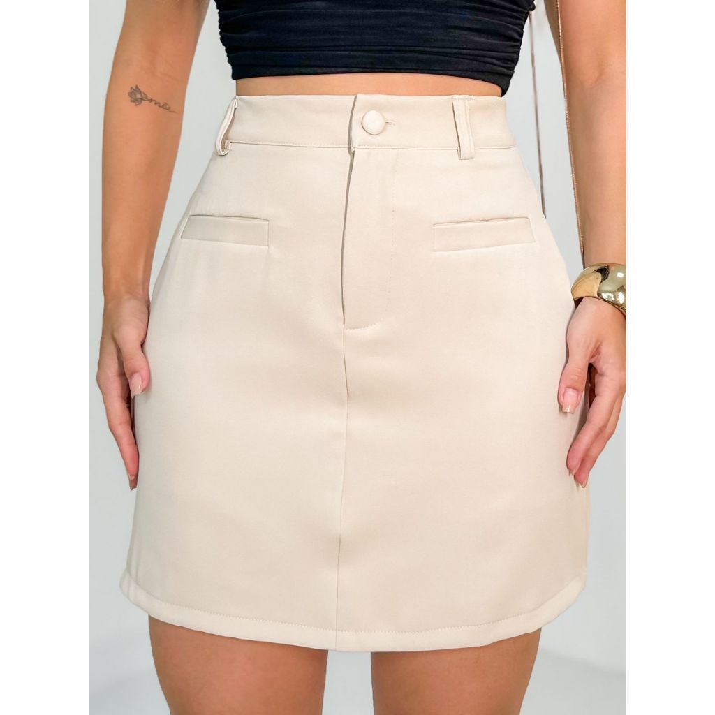 AS1290-Saias femininas de cintura alta, saias em A, saias curtas com bolsos falsos em Oferta na Shopee
