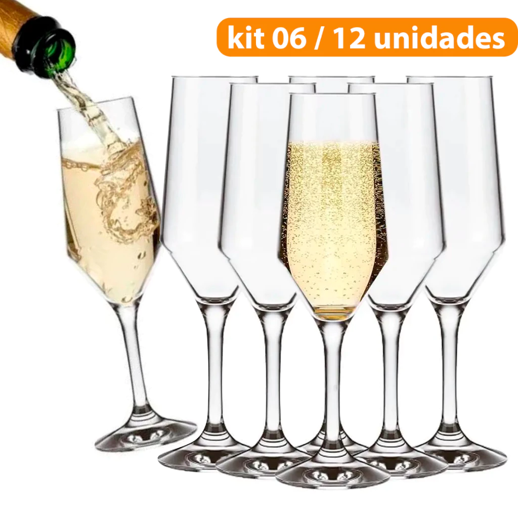 Kit Jogo 12 /06 Taça Vidro Cristalino Buffet 186ML Champanhe Espumante Vinho Branco Bar Restaurante — imagem 1