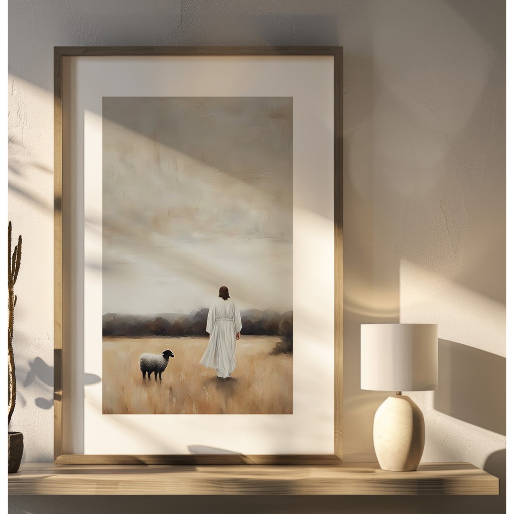 Quadro Decorativo com Moldura Sala Quarto Jesus O Pastor e a Ovelha