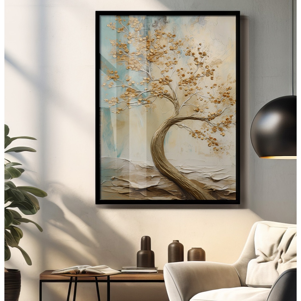 Quadro Decorativo Com MOLDURA E Vidro Sala De Jantar Quarto Casal Árvore Estilo