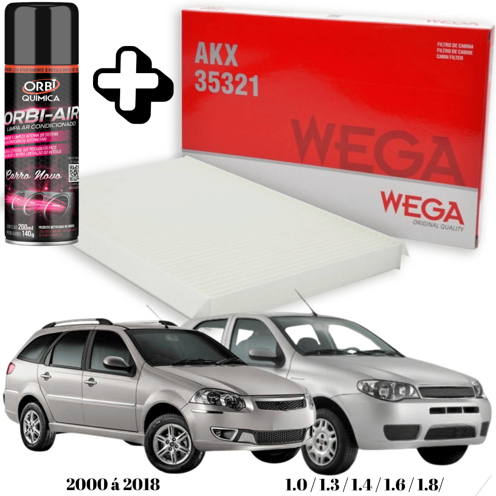 Filtro Ar Condicionado + Higienizador Palio Strada Siena Idea Palio Wekeend Fiat Fire 2000 A 2018
