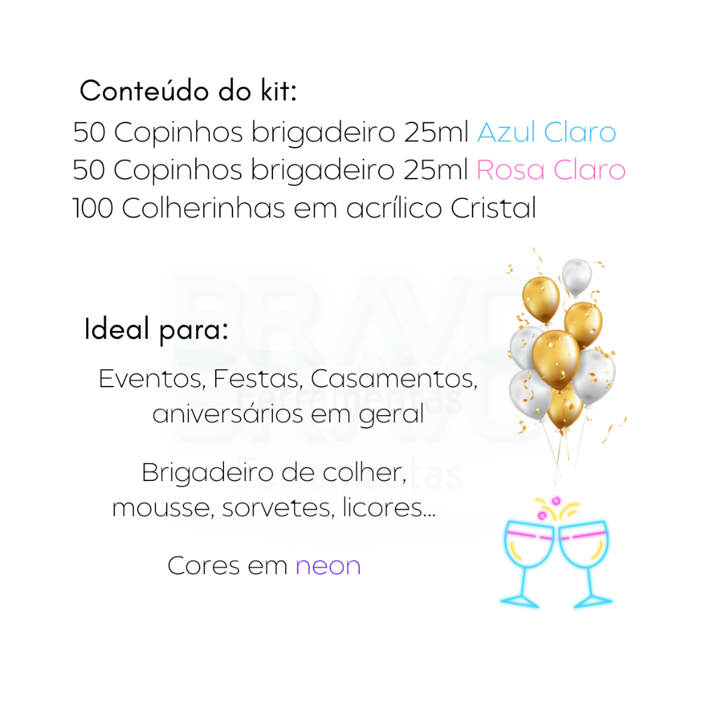 Detalhes do Kit 100 Copinho Brigadeiro Docinho Mousse 25ml Festa Rosa e Azul + 100 Colher