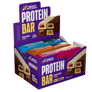 Barra De Proteína Protein Bar 20% Proteína Cx 12 Unidades Bodyaction em Oferta na Shopee
