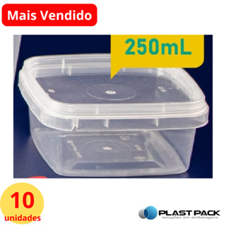 10 Unid Vasilha Pote Quadrado 250ml Tampa Lacre Freezer e Microondas PlastPack em Oferta na Shopee