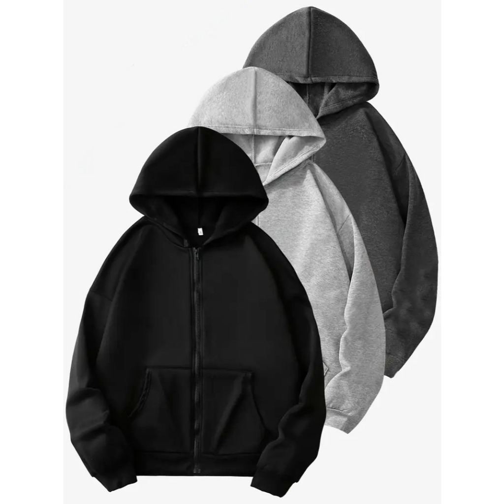 Conjunto 3 Peças de Moletom Canguru com Zíper e Bolsos Algodão Masculino Feminino Outono/Inverno