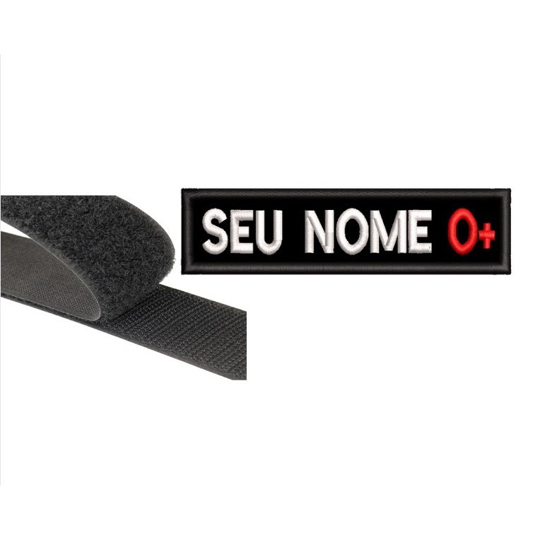 Tarja Patch seu nome e tipo sanguíneo com Fecho de contato - bordado