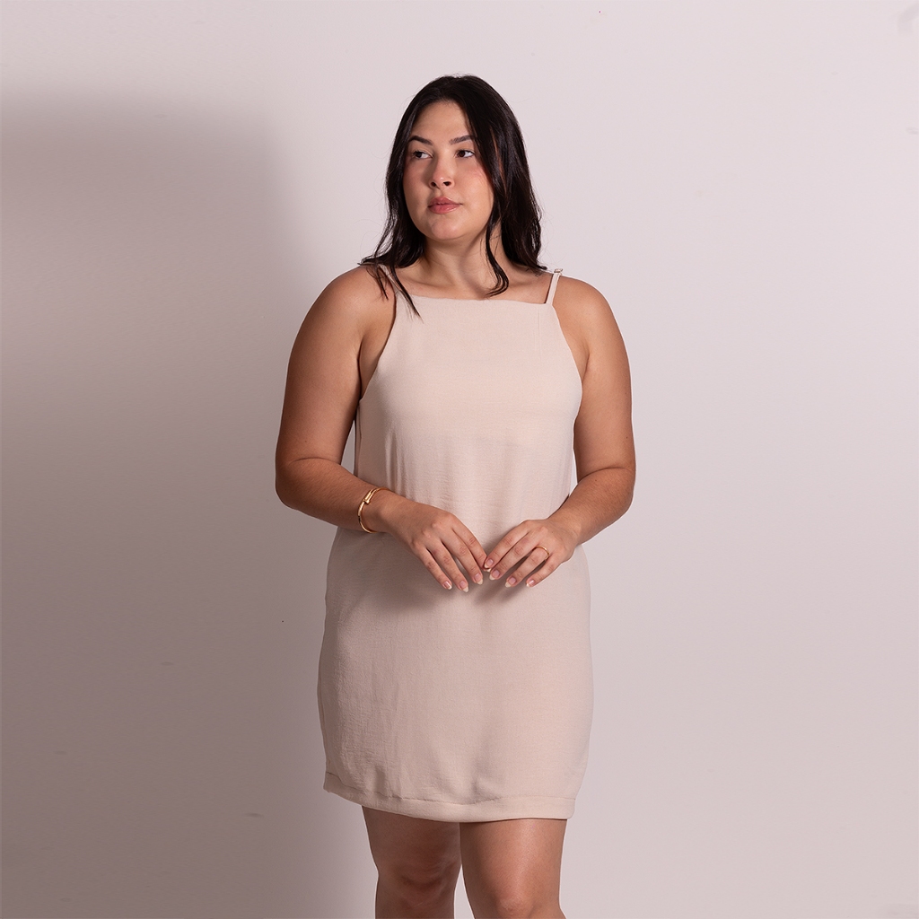 vestido crepe feminino basico curto costas abertas tecido duna alcinha regulavel