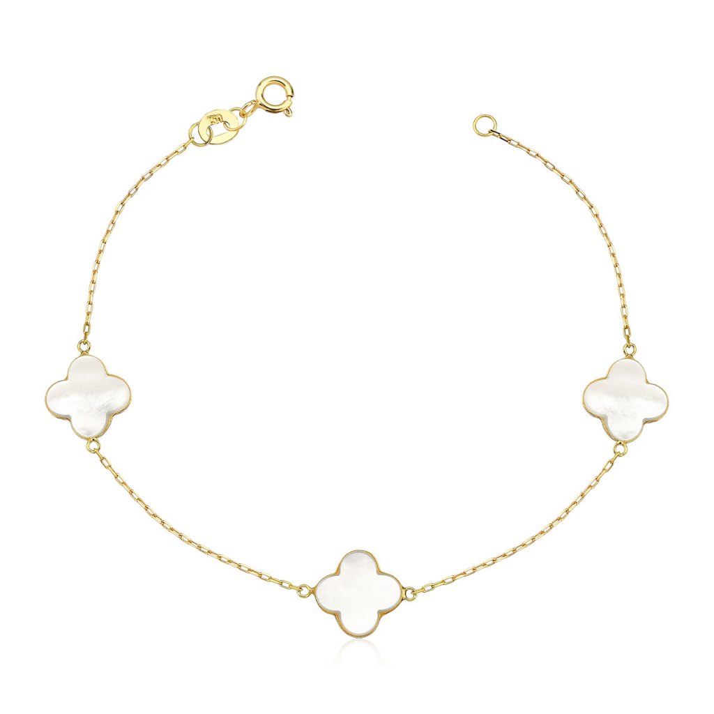 Pulseira de Ouro 18k Trevos com 1cm e 18cm