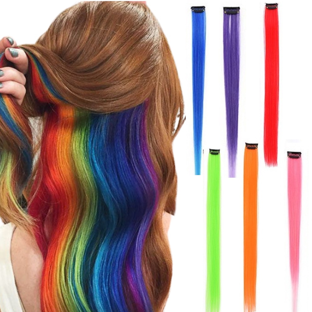1 Mecha Colorida Aplique de Cabelo Colorido Tic Tac Infatil Cosplay - ENVIO IMEDIATO em Oferta na Shopee