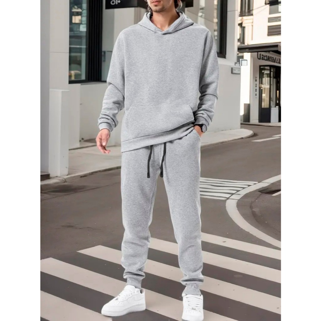Conjunto de Moletom Canguru Masculino Esportivo Casual Bolso Capuz Algodao e Calça Jogger