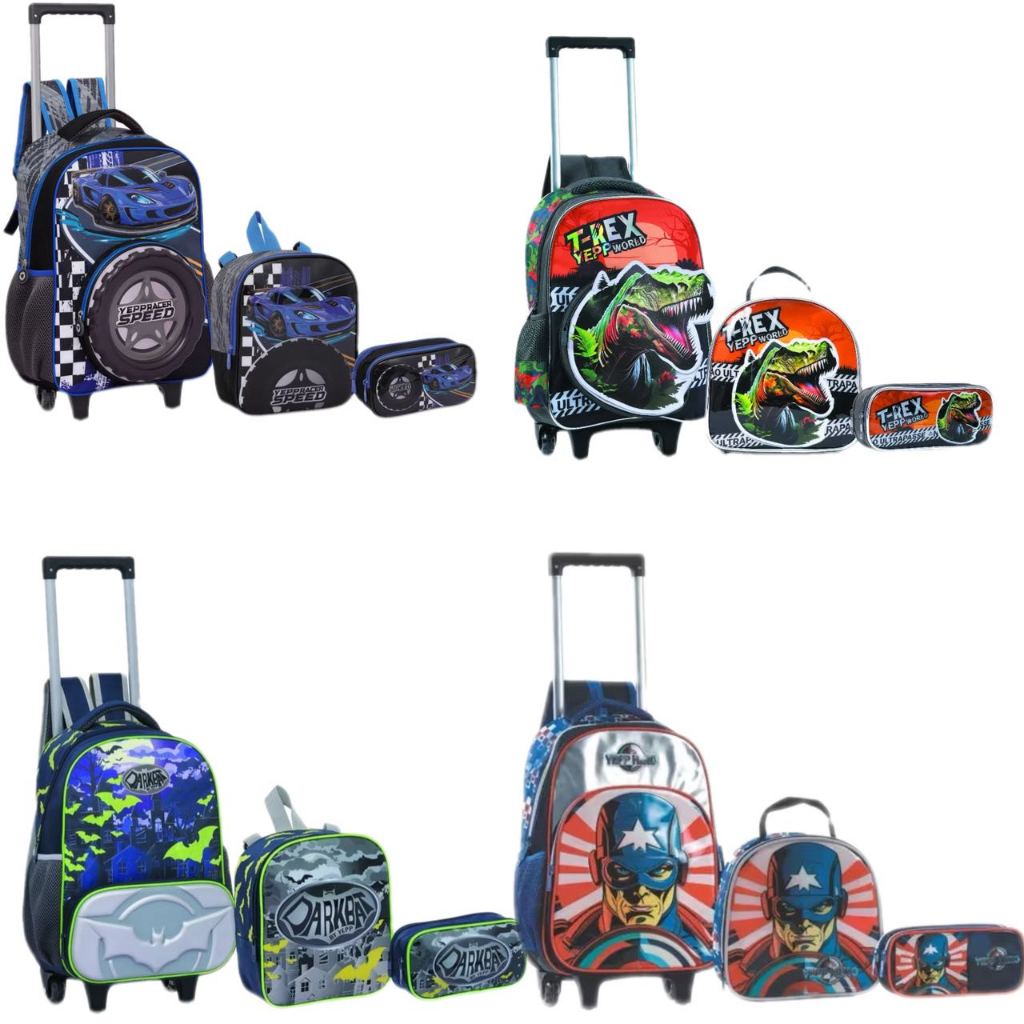 KIT MOCHILA ESCOLAR  INFANTIL MASCULINA COM RODA YEPP em Oferta na Shopee