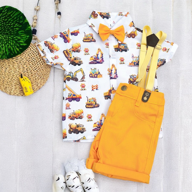 conjunto menino aniversário construção trator escavadeira em Oferta na Shopee