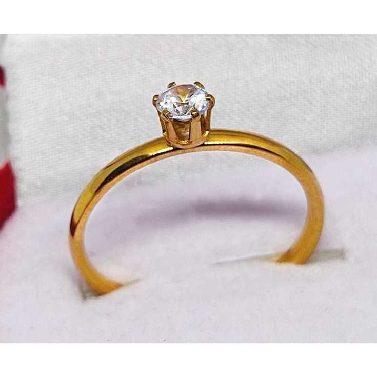 Anel Solitário Banhado A Ouro  e prata Pedra Zircônia Formato Diamante 4mm Aço / Soloitário banhado a prata noivado