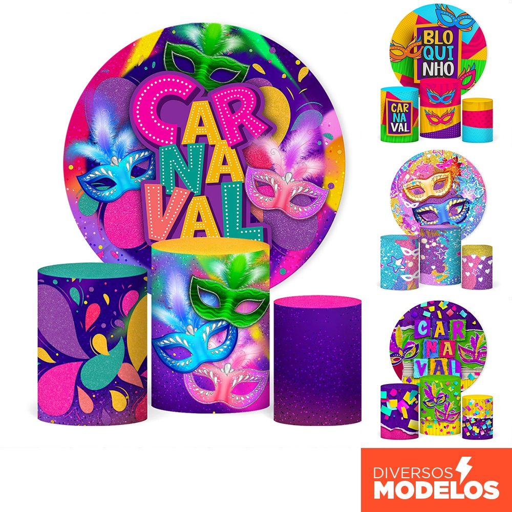 Capa de Cilindro e Painel Festa Decoração Carnaval Sublimado Em Tecido Veste Fácil C/Elástico