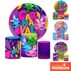 Capa de Cilindro e Painel Festa Decoração Carnaval Sublimado Em Tecido Veste Fácil C/Elástico