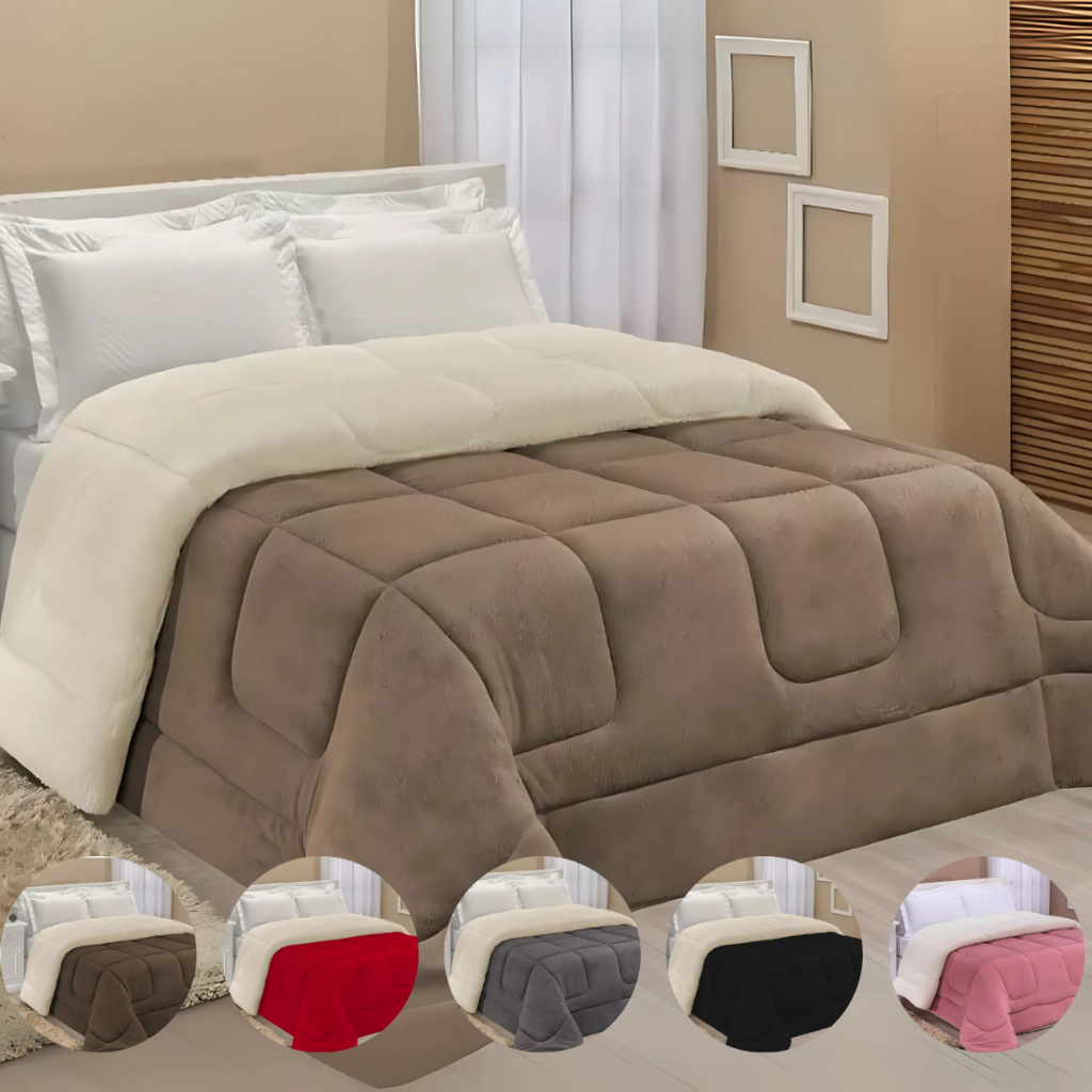 Coberdrom Casal Queen e Solteiro Cobertor de Sherpa Imita L� Carneiro Frio Dupla Face Cores