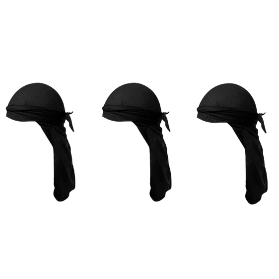 kit 3 Bandana Durag Waves Preta Hip Hop Rap Trap