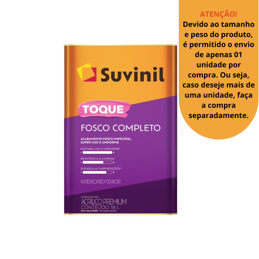 Tinta Acrílica Suvinil Toque Fosco Completo 18L / 16L - Cores em Oferta na Shopee