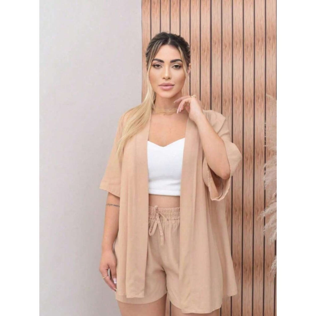 CONJUNTO KIMONO LISO E ESTAMPADO
