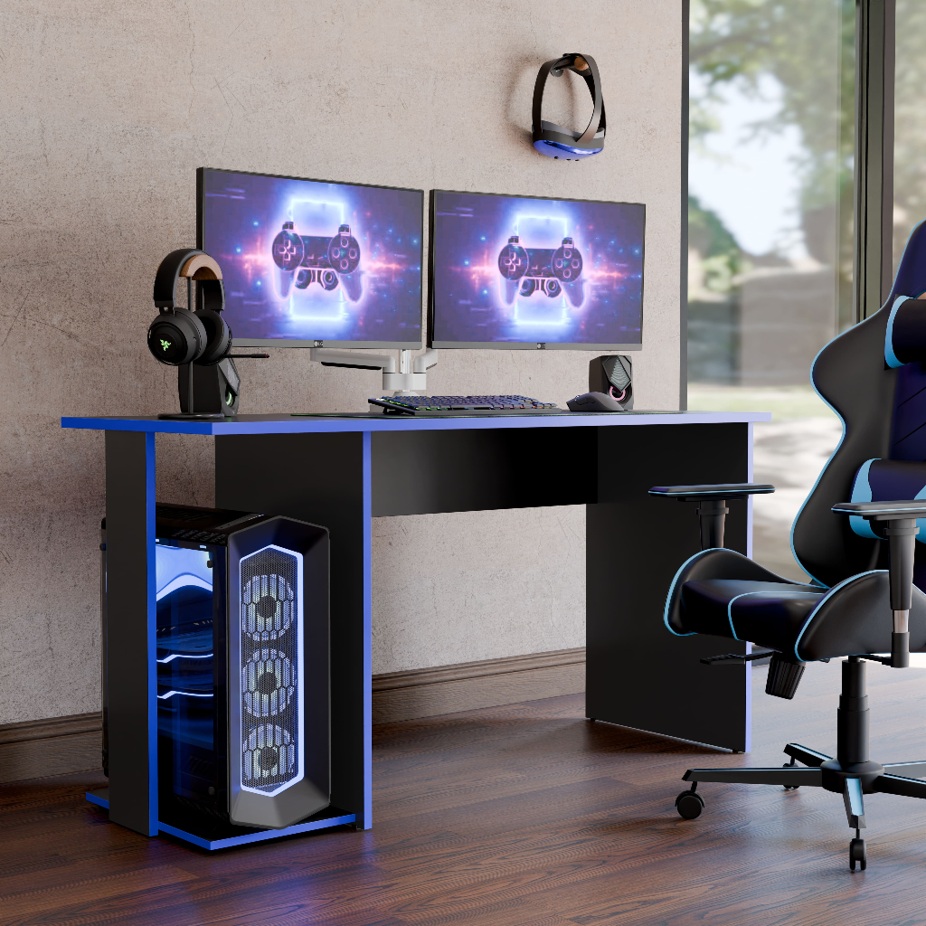 Mesa Gamer Escrivaninha Valorant para Computador PC Preta 114x54cm com Suporte CPU