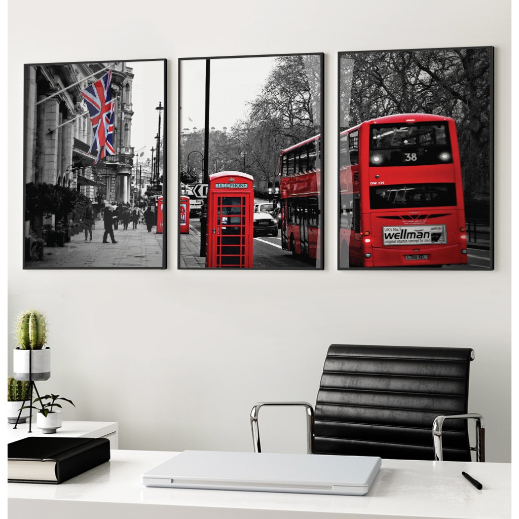 Kit 3 Quadros Decorativos Para Sala Quadro Com Moldura E Vidro Grande Quadro Vintage Ruas Londres