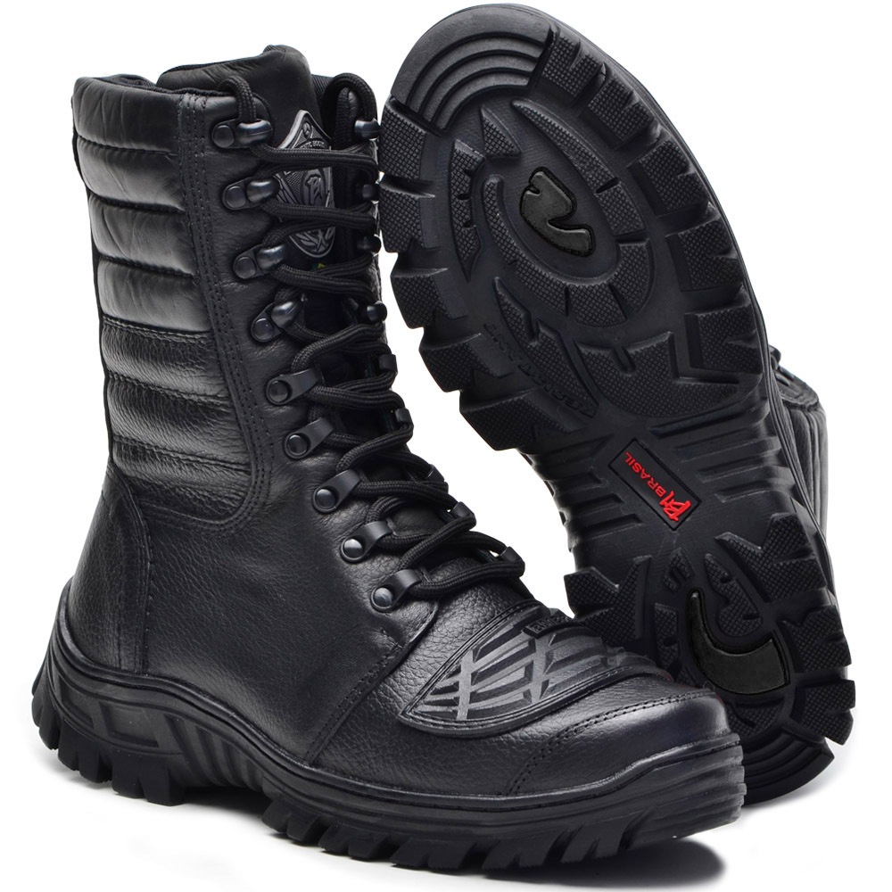Bota Militar Coturno Tático Militar Attack Zíper De Couro Palmilha Gel