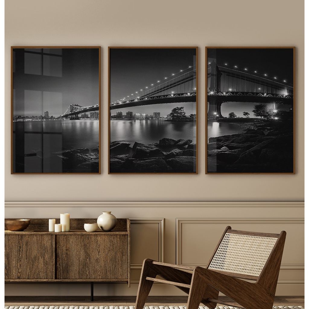 Quadro Preto E Branco Quadro Com Moldura E Vidro Quadro Decorativo Sala Grande Foto Rio Hudson Trio