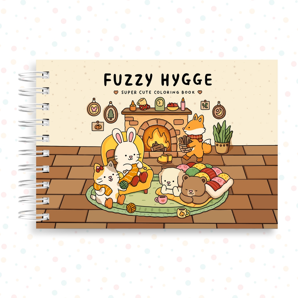 Livro de Colorir Urso Raposa Gato Coelho Fuzzy Hygge 40 Folhas 180 Gramatura Capa Dura Caderno Desenho Pintura