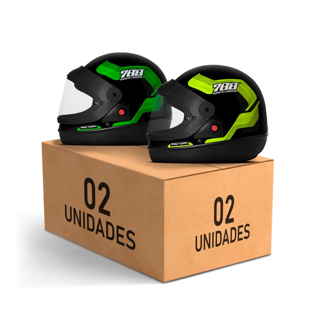 Kit Capacete Moto Masculino e Feminino Integral Pro Tork Sport Moto 788 Viseira Automática Verde em Oferta na Shopee