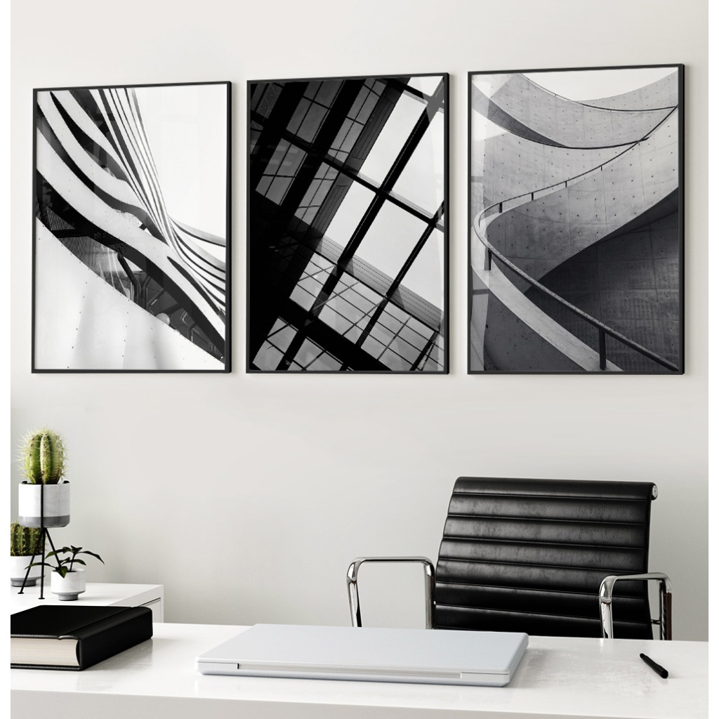 Quadro Preto E Branco Quadro Com Moldura E Vidro Quadro Decorativo Sala Grande Contorno Urbano Trio