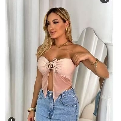 Cropped trançado frente unica alcinha decote modinha tendencia blogueira moda feminina verão balada tule