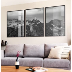 Quadro Decorativo Sala Com Moldura Quadro Rio De Janeiro Cristo Redentor Preto E Branco Trio