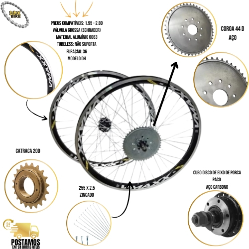 Par Roda Vmax 26 Para Bicicleta Com Motor Bike Motorizada - DRX BIKE