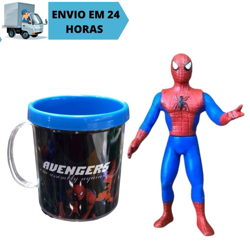 Kit Conjunto Boneco Colecionável   Homem Aranha Spider Man 16cm + Caneca Personalizada 350ml
