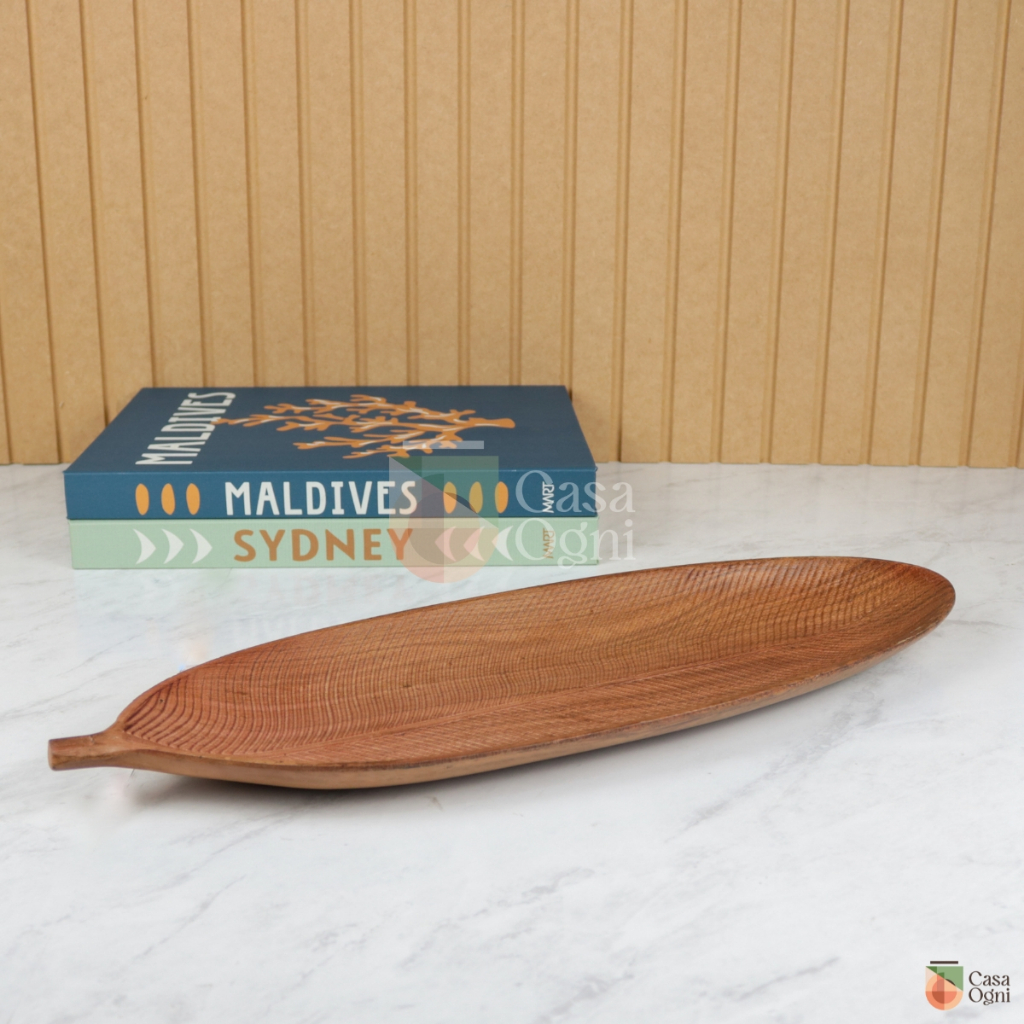 Bandeja Grande Rasa de Madeira Centro de Mesa para Decorar e Servir Folha 50cm