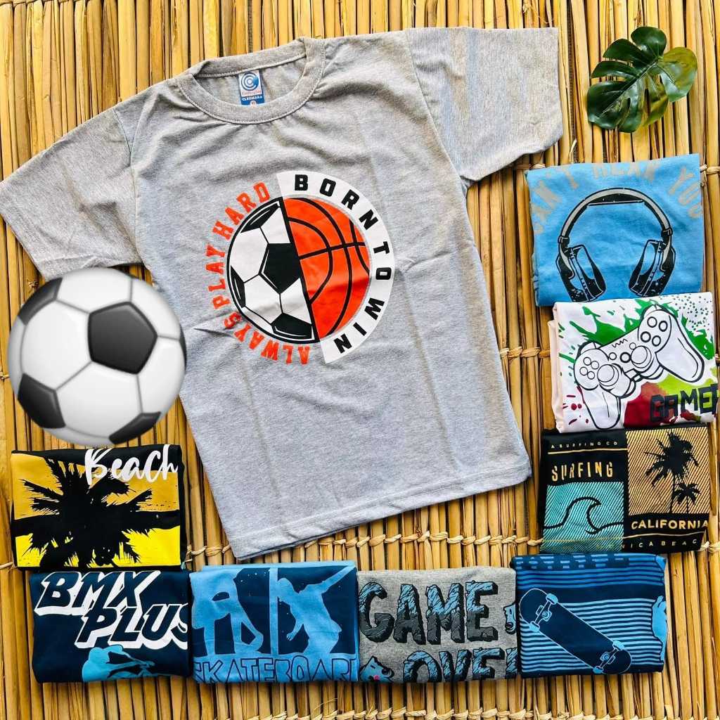 Kit 2 Camisetas/Regatas Estampada Juvenil Masculina Algodão - 10/12/14/16