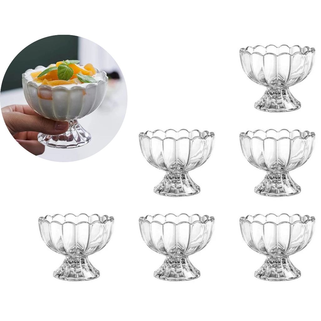 Jogo Taças Em Vidro 100ml Sobremesa Sorvete Doces Kit Com 6 Peças