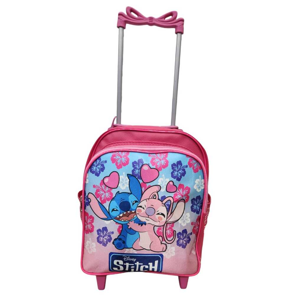 Mochila escolar carrinho infantil feminina pequena stitch com bolso lateral em Oferta na Shopee