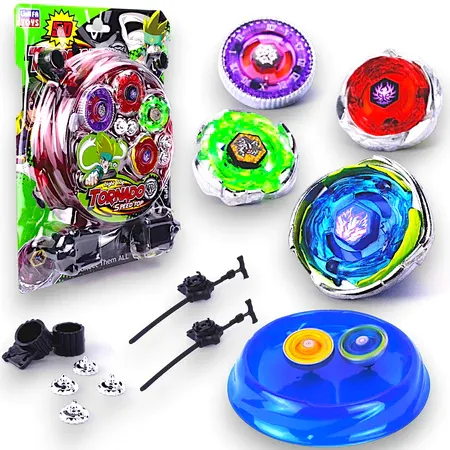 Kit 4 Beyblade Metal Com led 5D + 2 Lançadores + Ponteiras + Arena P/ Combate Brinquedo Luz Pião em Oferta na Shopee