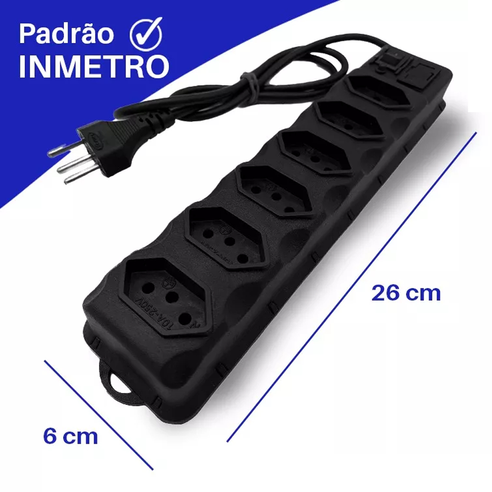 Filtro de Linha 6 Tomadas 10A 5 Metros com Chave, LED e Fusível