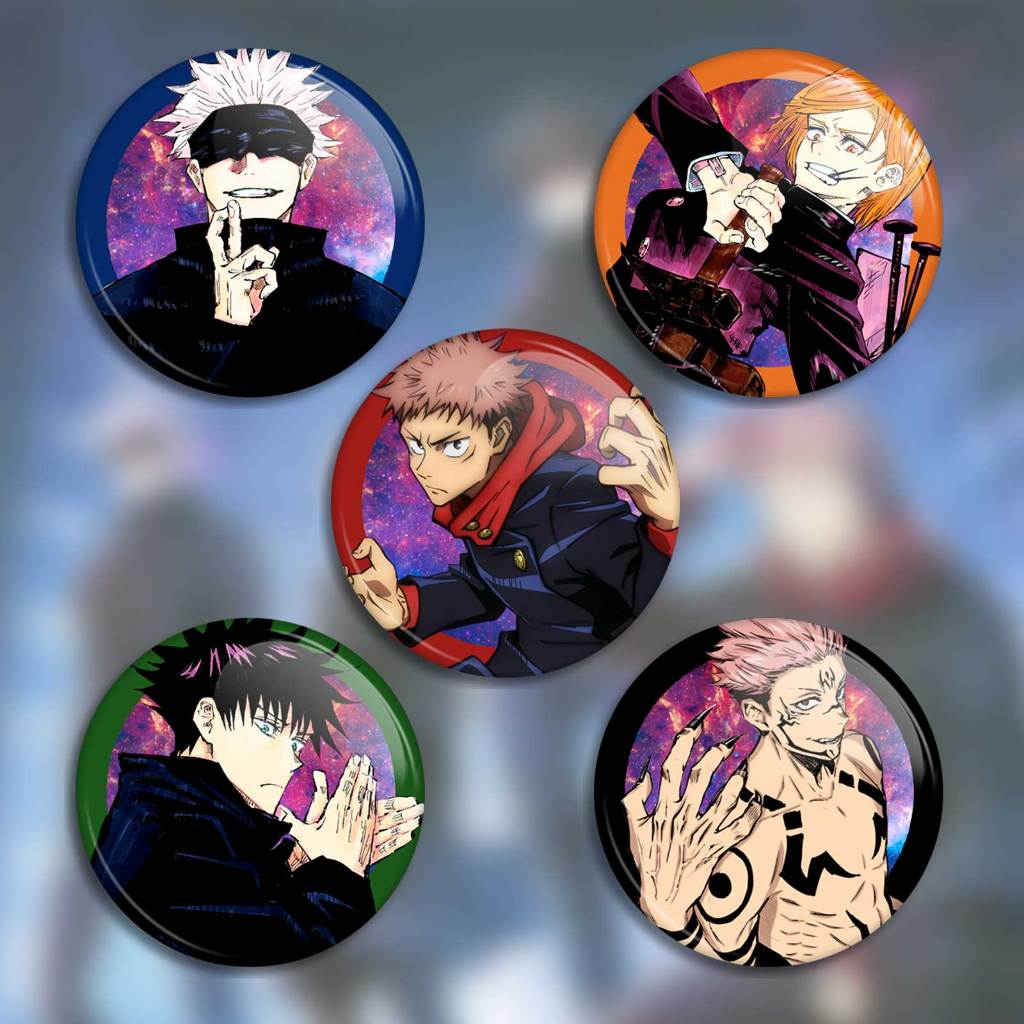 5 botons Jujutsu Kaisen personagens button, pin, broche