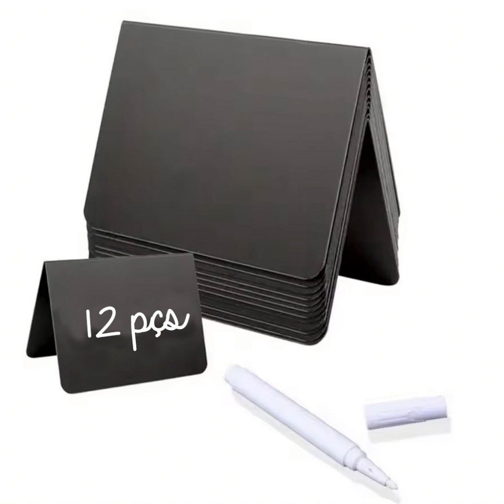 12x  Mini Porta Recado Lousa De Madeira Mini Cavalete com GIZ LIQUIDO