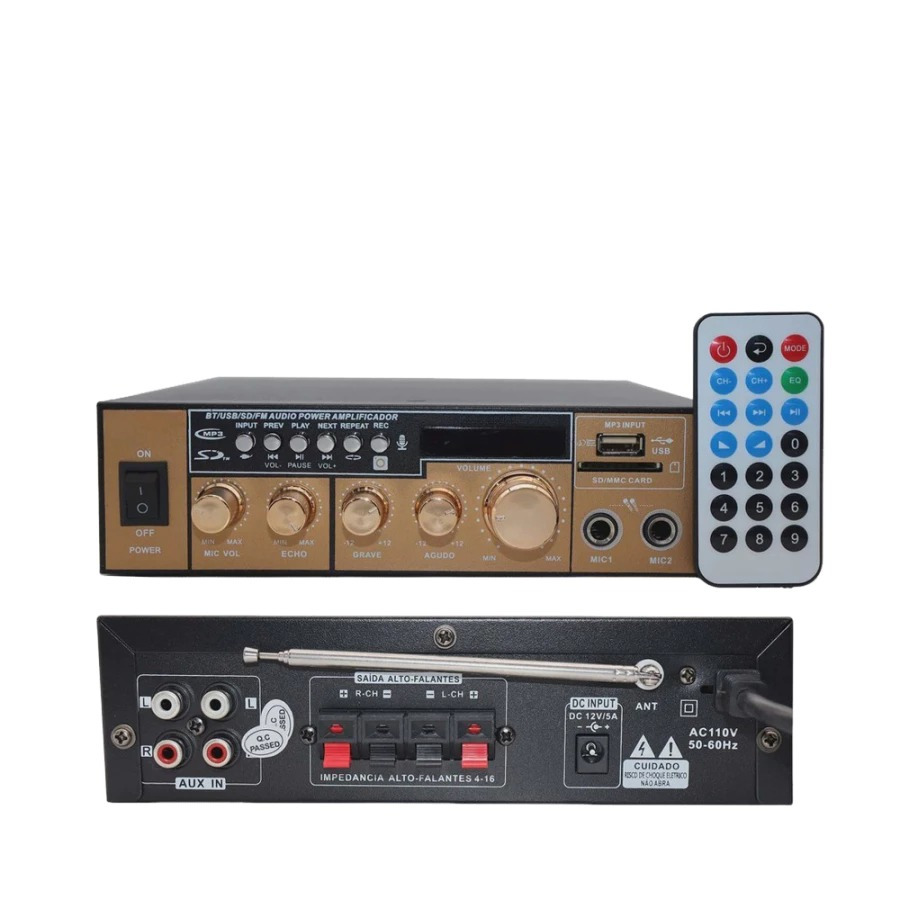 Amplificador Áudio Receiver Bluetooth Som 12v Usb Le-705